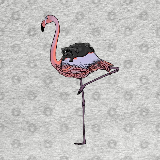 Flamingo and Black Pug by huebucket